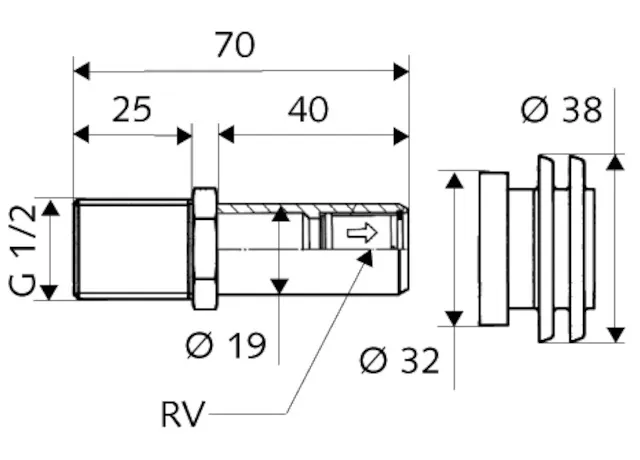 Urinal-Zulaufgarnitur DN 15 RV, DN 15 G 1/2 AG