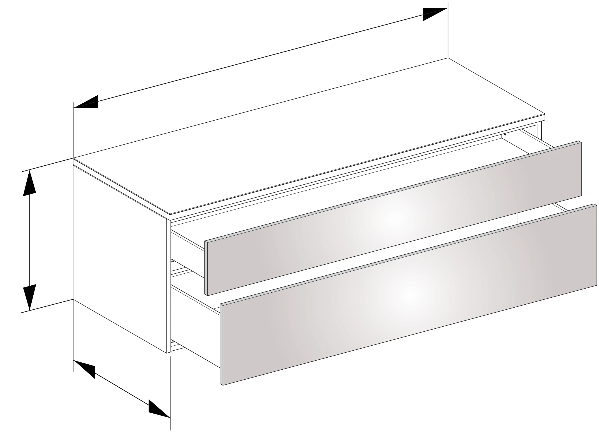 Edition 400 Sideboard wandhängend, 2 Auszüge 1400 x 472 x 535 mm weiß HG/Glas weiß