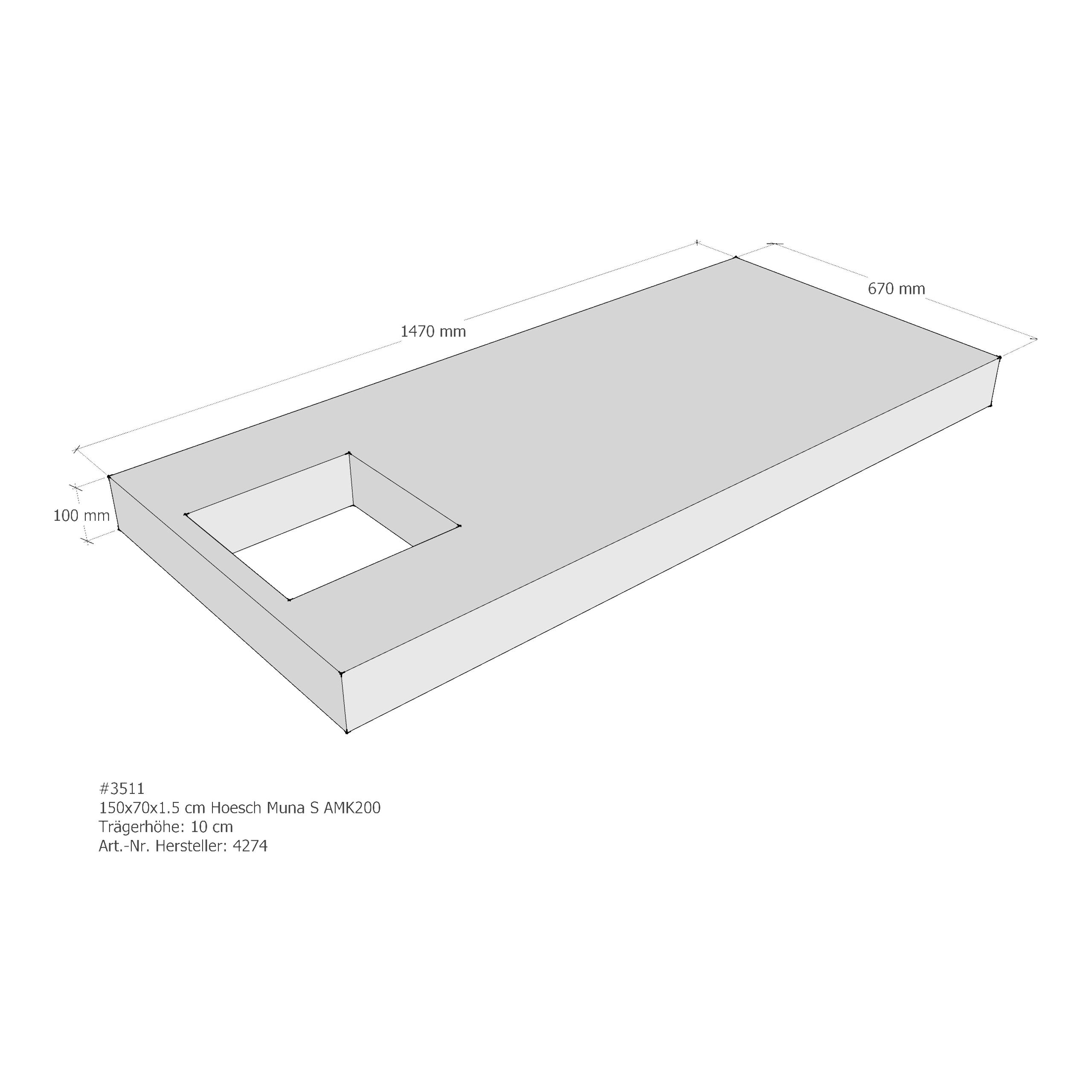 Duschwannenträger Hoesch Muna S 150x70x1,5 cm AMK200