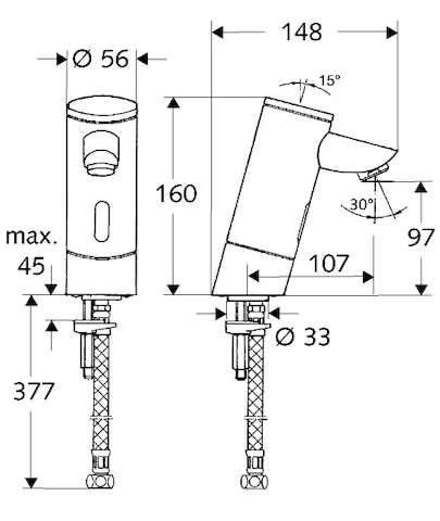 Waschtisch-Armatur PURIS E, Elektronisch, HD-K - Hochdruck Kaltwasser / vorgemischtes Wasser, Infrarot, Batteriefach, G 3/8 IG, chrom
