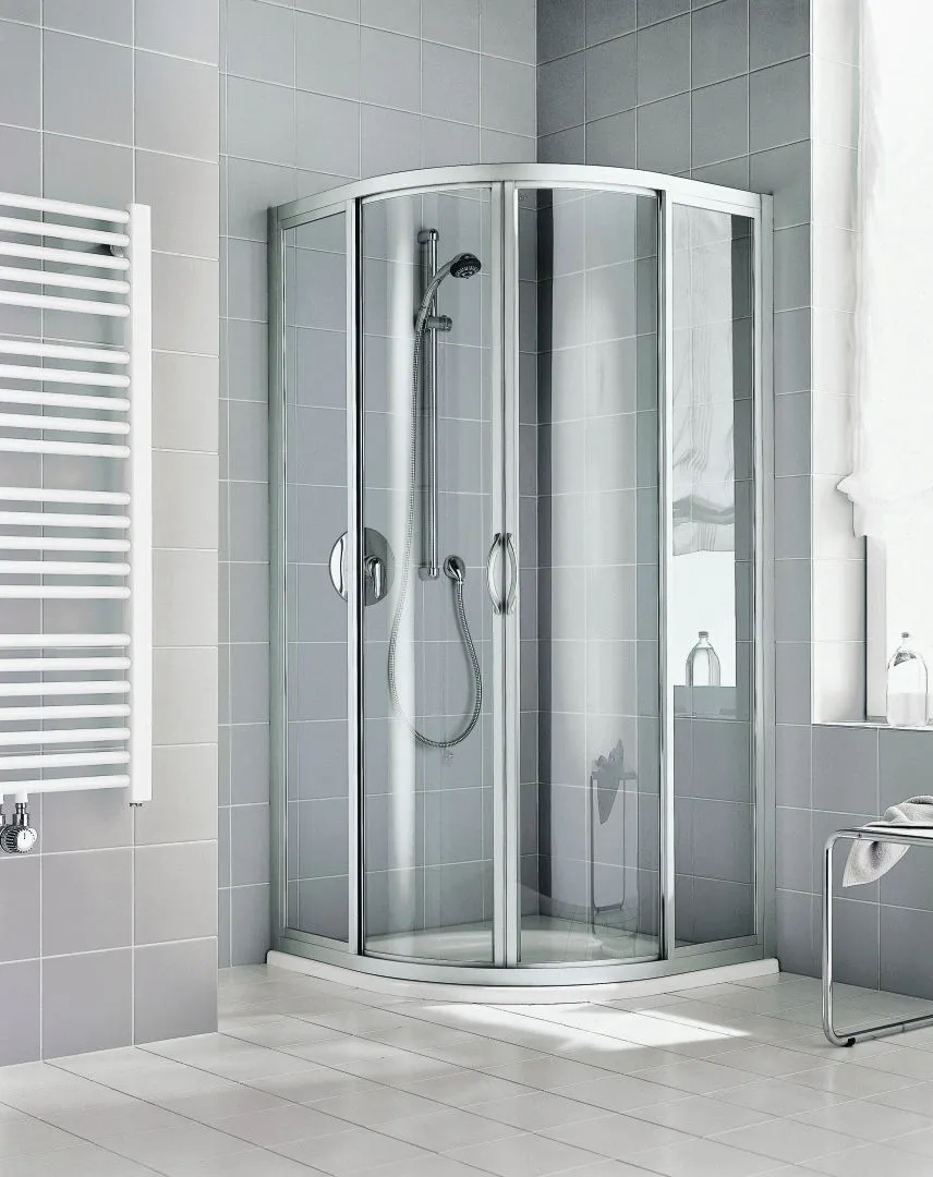Kermi Duschdesign IBIZA 2000 Viertelkreis-Duschkabine (Gleittüren), Silber Mattglanz, 1850x900mm