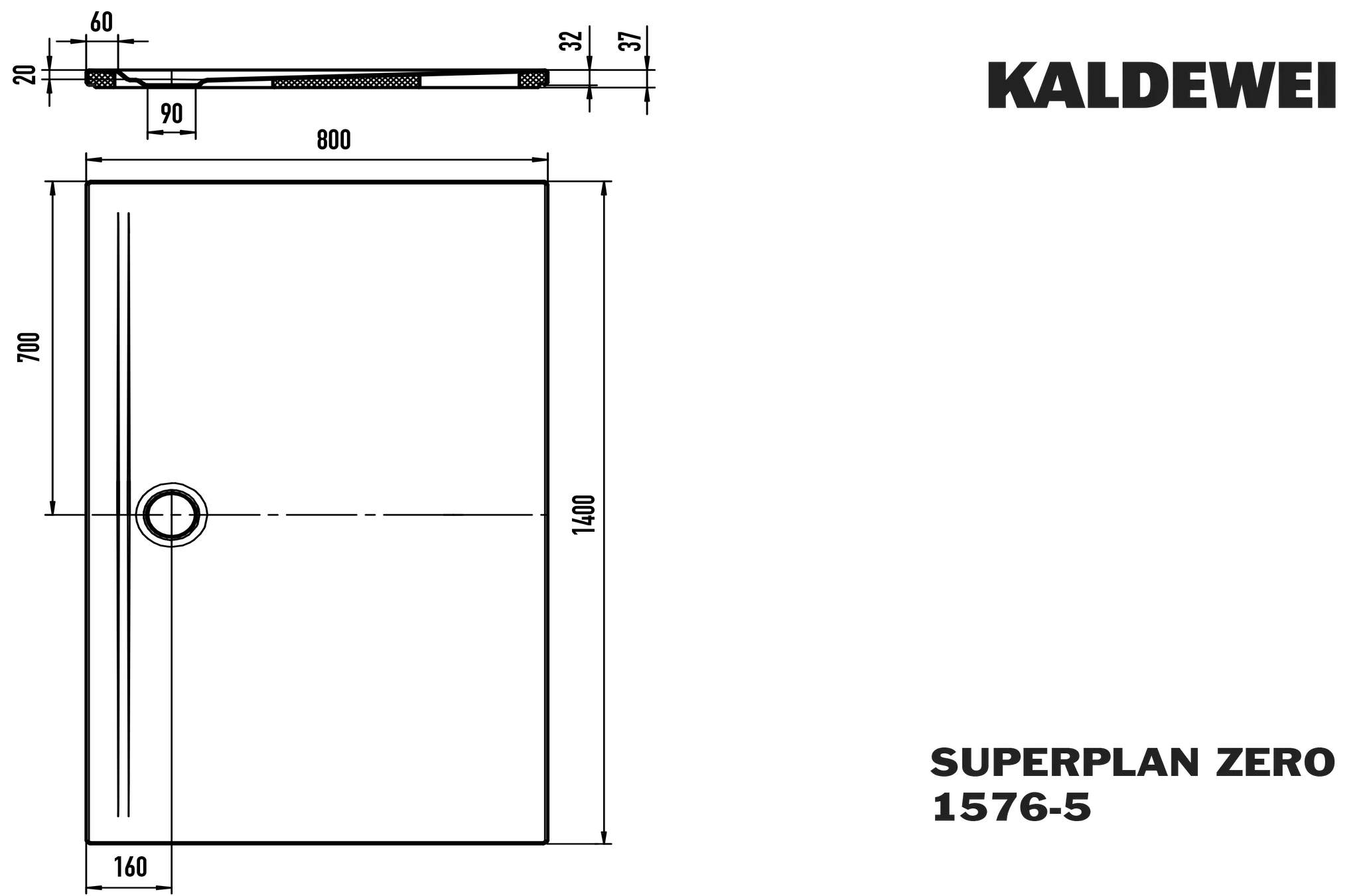 Kaldewei rechteck Duschwanne „Superplan Zero“ 80 × 140 cm mit Perl-Effekt, in manhattan