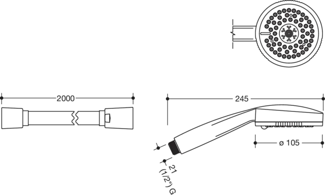 HEWI Set Handbrause und Brauseschlauch, 3-Strahl, Chrom HEWI Set Handbrause und Brauseschlauch, 3-Strahl, Chrom