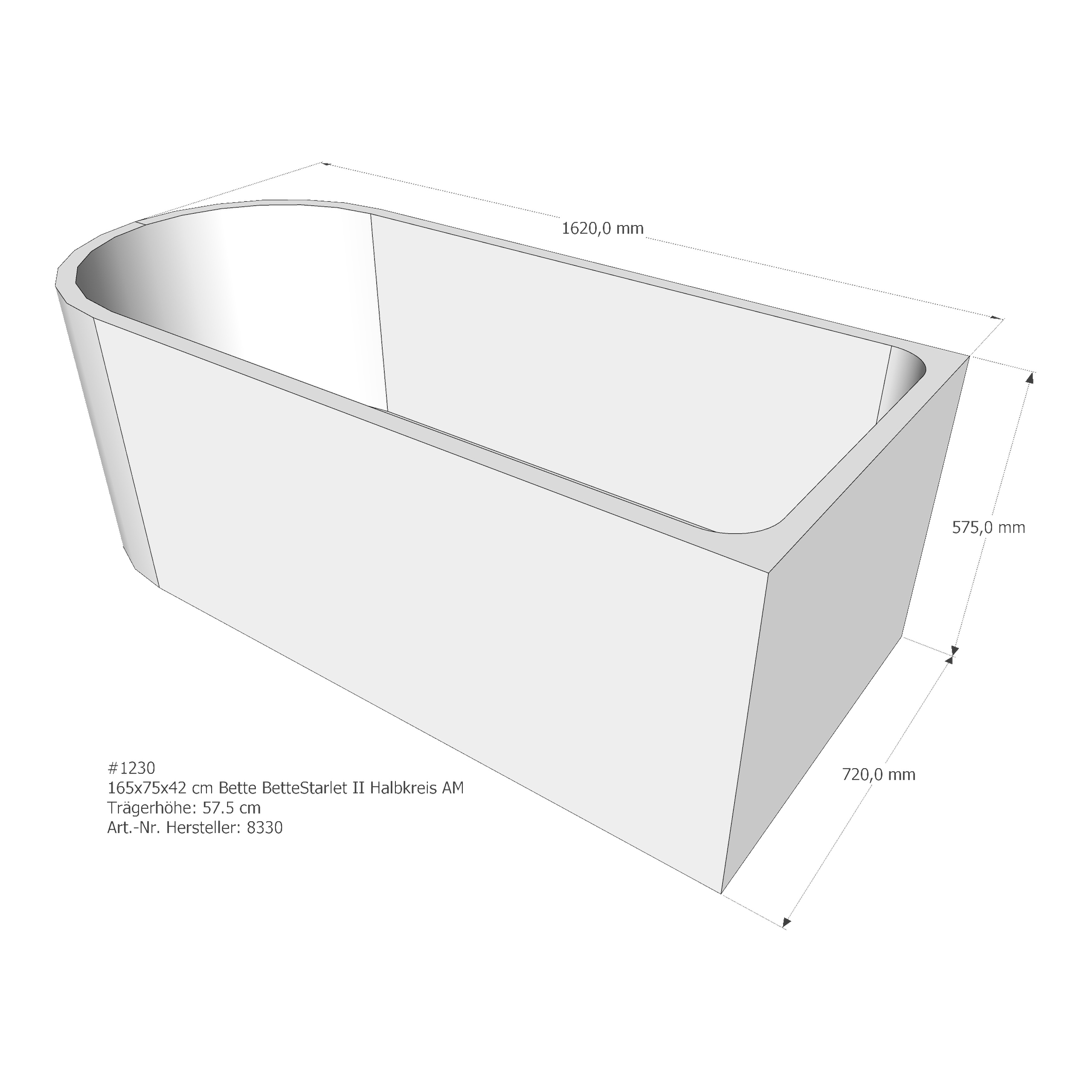 Badewannenträger für Bette BetteStarlet II 165 × 75 × 42 cm