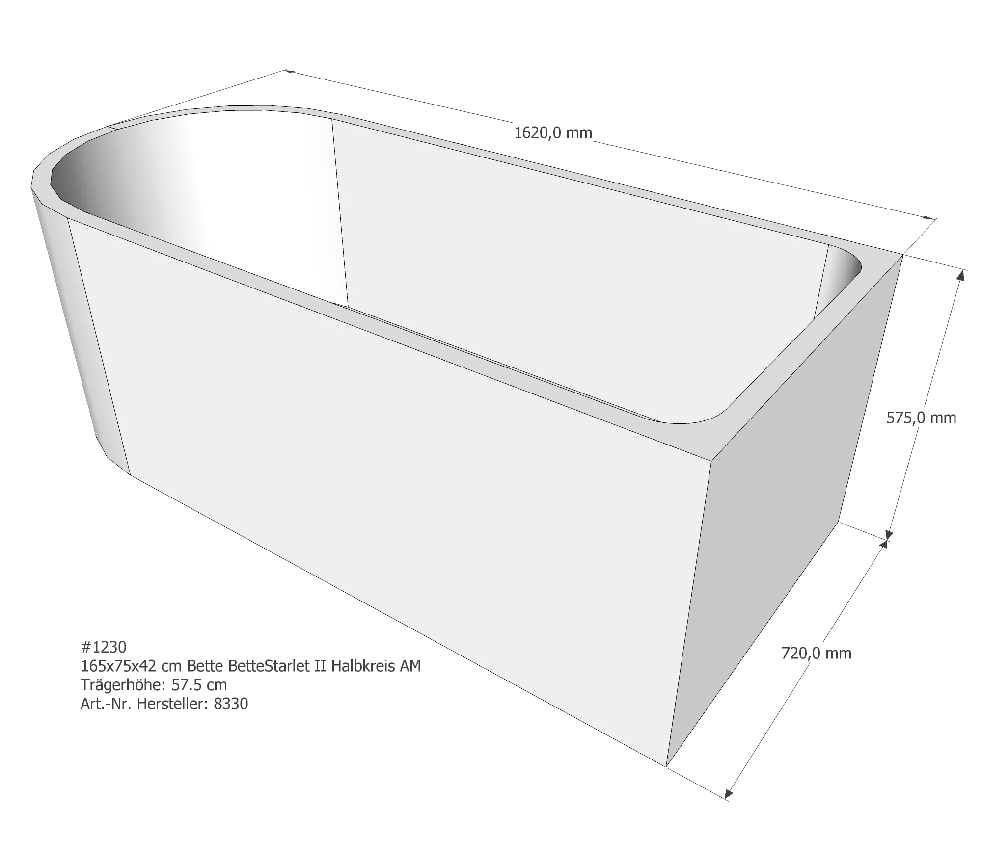 Badewannenträger für Bette Starlet II 165 × 75 × 42 cm