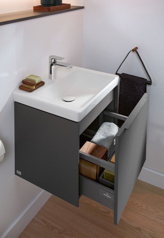 Handwaschbecken für Montage mit Möbel „Subway 3.0“ 50 × 40 × 14,5 × 14,5 cm, mit Hahnlochbohrung, Hahnlochposition mittig in Weiß Alpin