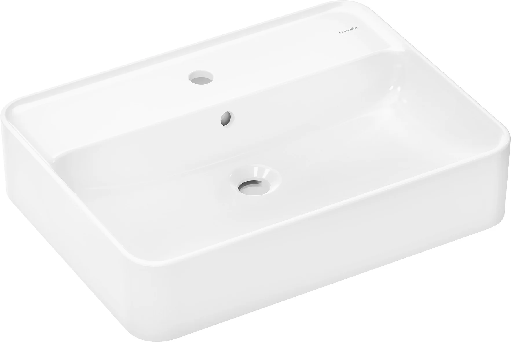 Hansgrohe Aufsatzwaschtisch Xuniva Q, weiß, 600x450 mm, glänzend, mit Hahnloch und Überlauf