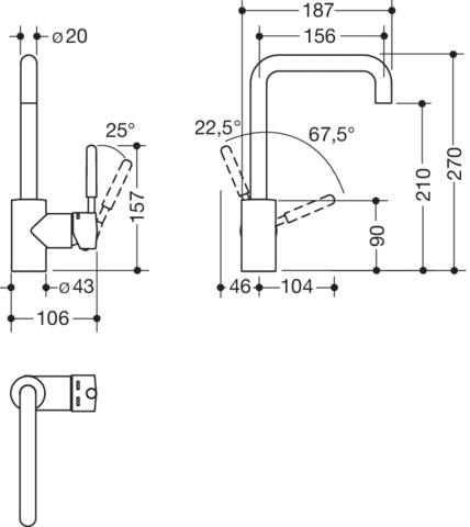 Einhand-Waschtischarmatur „System-Armaturen“ Ausladung 270 mm in Senfgelb