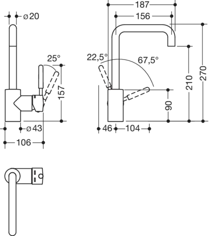 Einhand-Waschtischarmatur „System-Armaturen“ Ausladung 270 mm Einhand-Waschtischarmatur „System-Armaturen“ Ausladung 270 mm