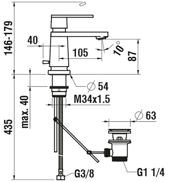 Einhebel-Waschtischmischer THE NEW CLASSIC Festauslauf Ausladung 105 mm mit Ablaufventil chrom