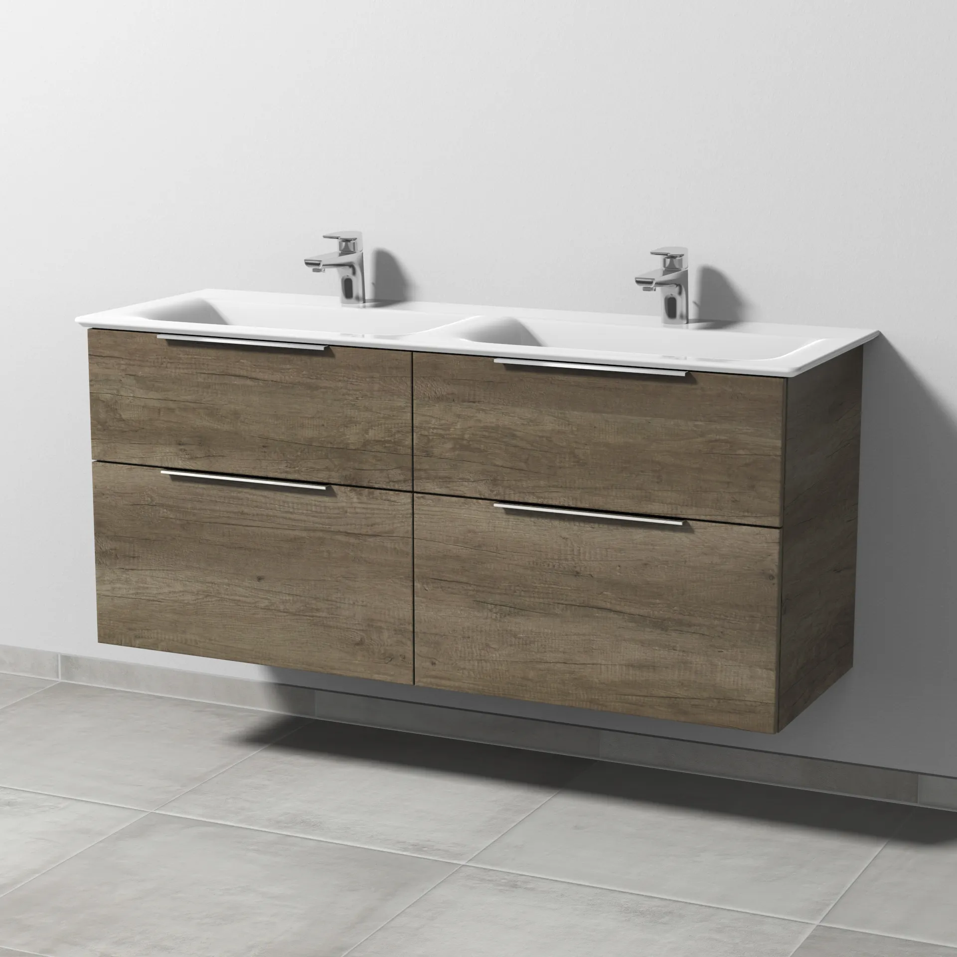 Sanipa Waschtischunterschrank „3way“ passend zu Keramik-Waschtische Connect Air von Ideal Standard 1290 × 585 × 437 mm in Eiche Nebraska, mit 