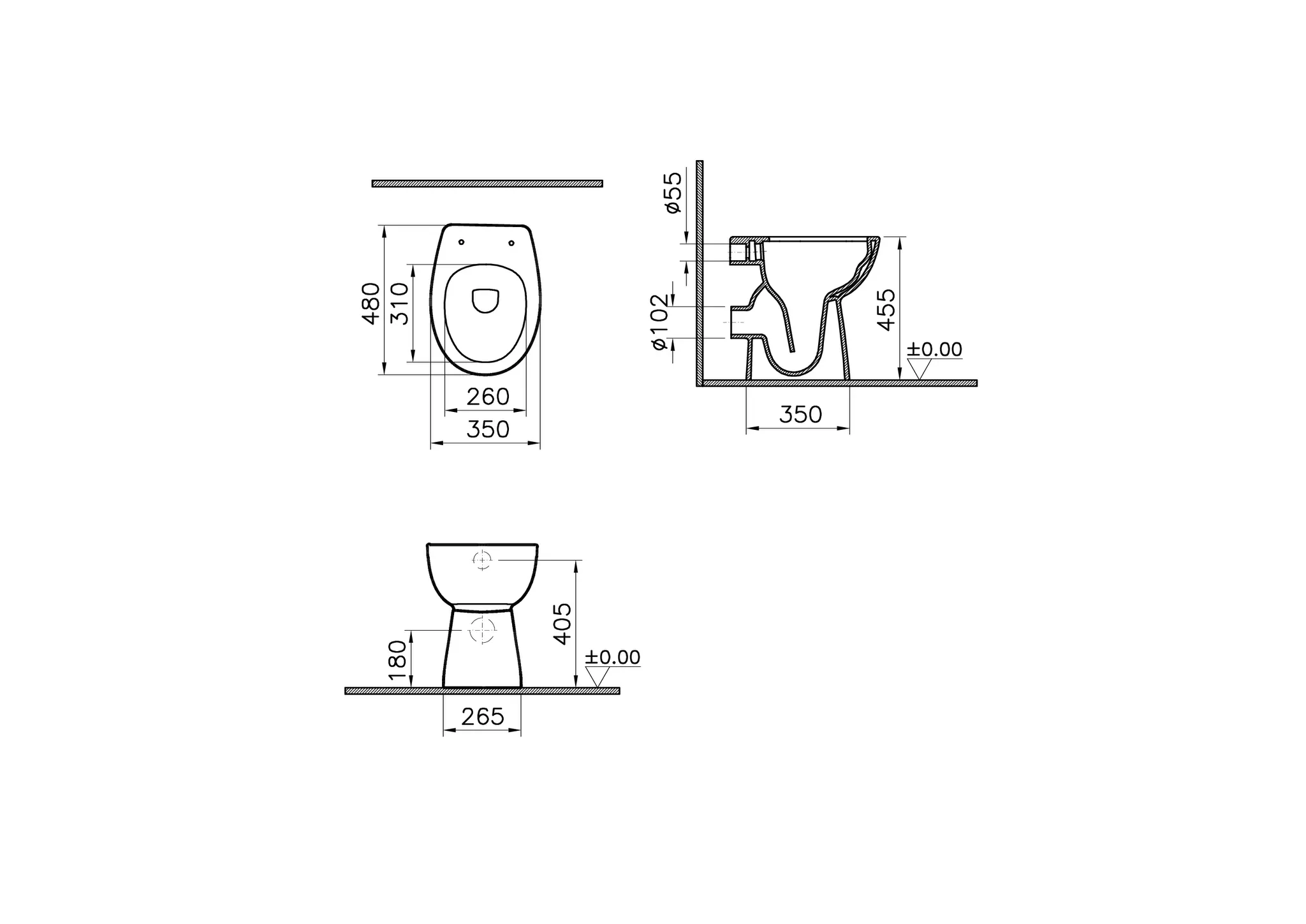 VitrA Conforma Tiefspül-Stand-WC spülrandlos + 6 cm Weiß Hochglanz mit Oberflächenveredelung VitrA Clean