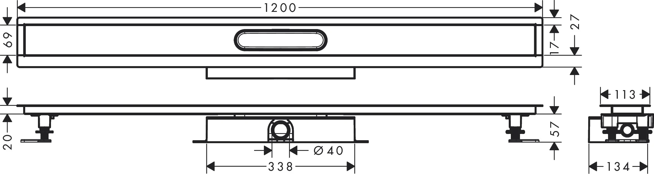 Hansgrohe uBox universal Komplettset für flache Installation 1200 mm, passend für Duschrinnen Fertigsets