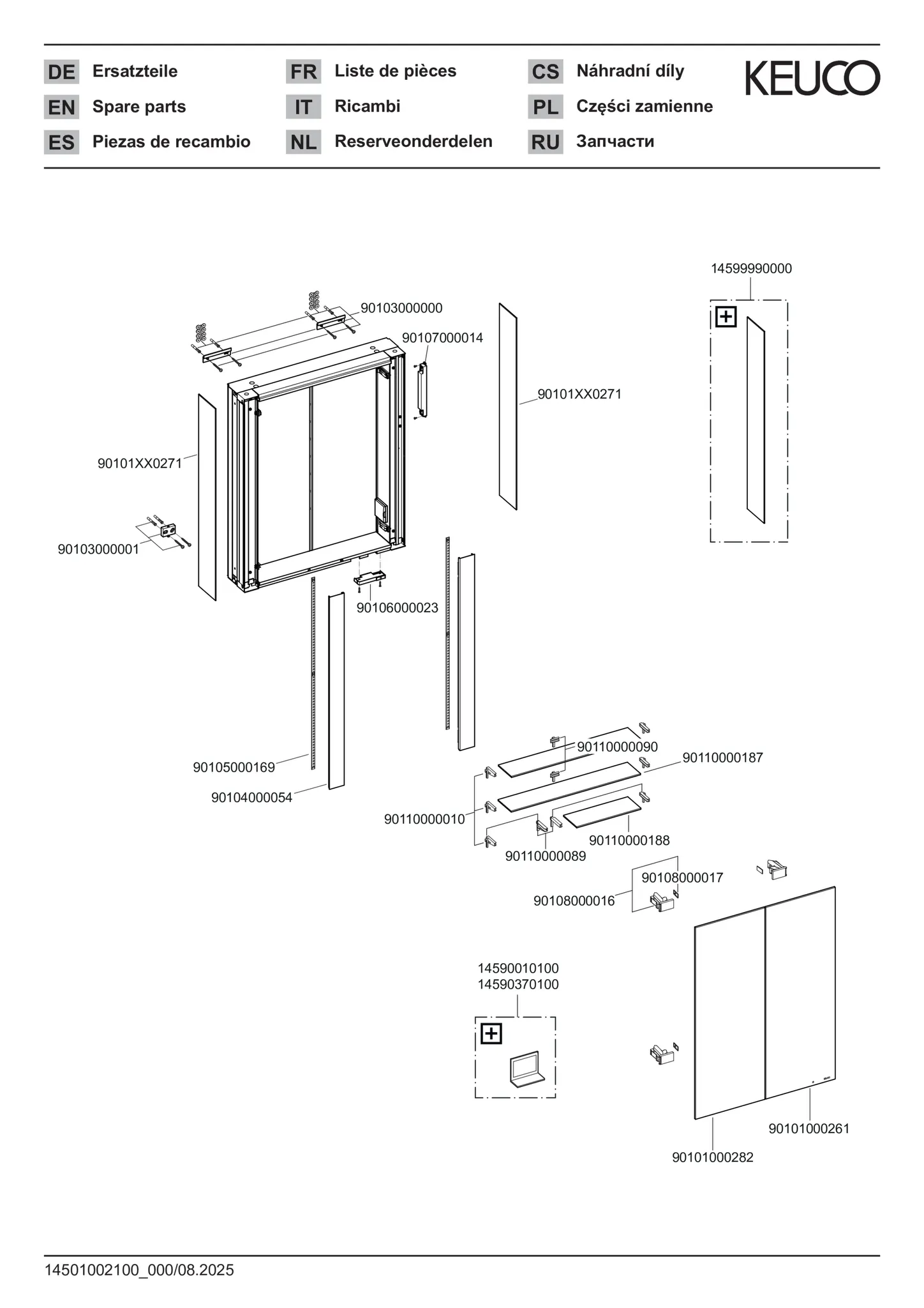 KEUCO SOMARIS Spiegelschrank Wandvorbau 2-türig 600 x 710 x 128 mm weiß matt