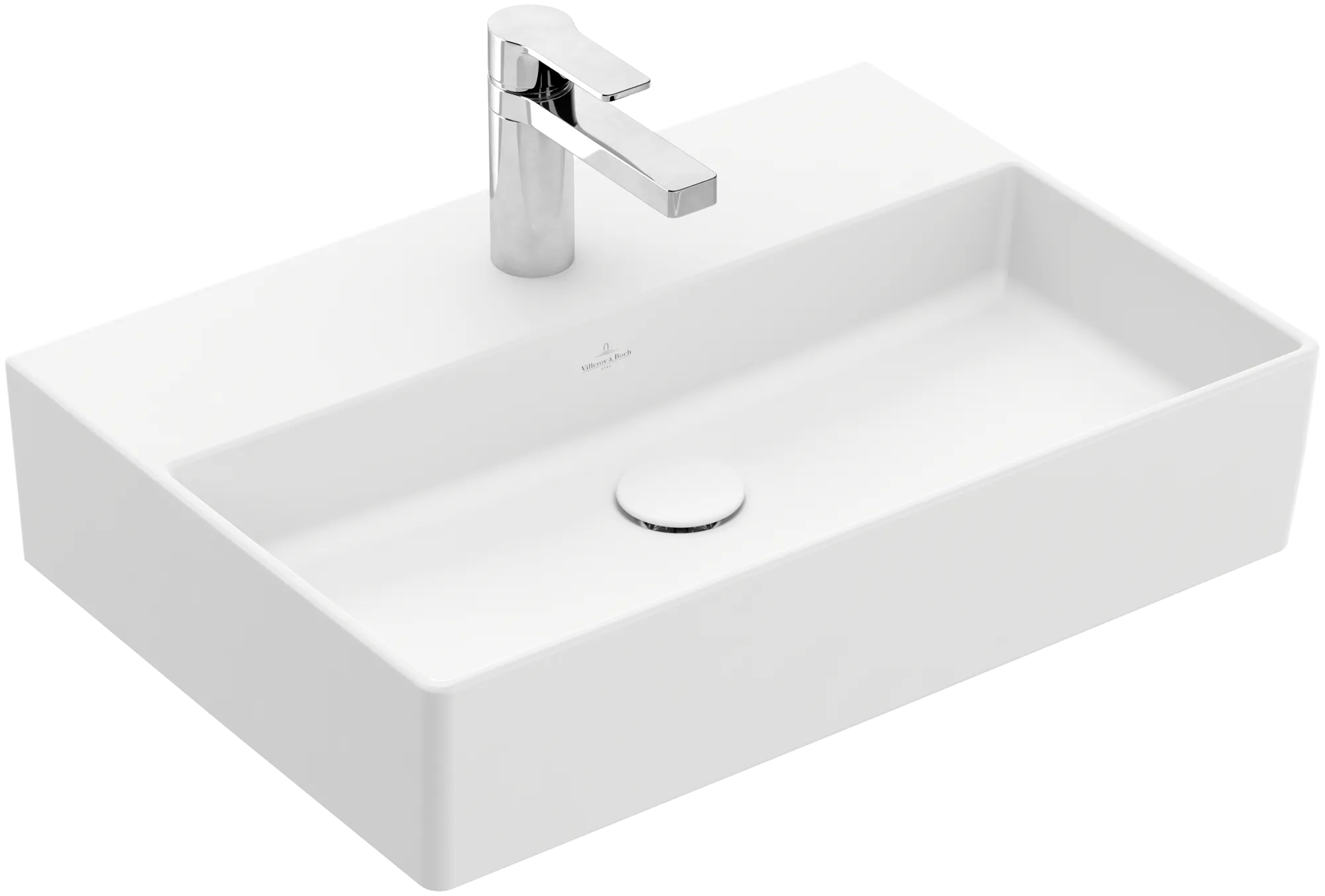 Villeroy & Boch Wandwaschtisch aus TitanCeram geschliffen „Memento 2.0“ 600 × 420 × 135 mm, mit Hahnlochbohrung, Hahnlochposition mittig in Stone White