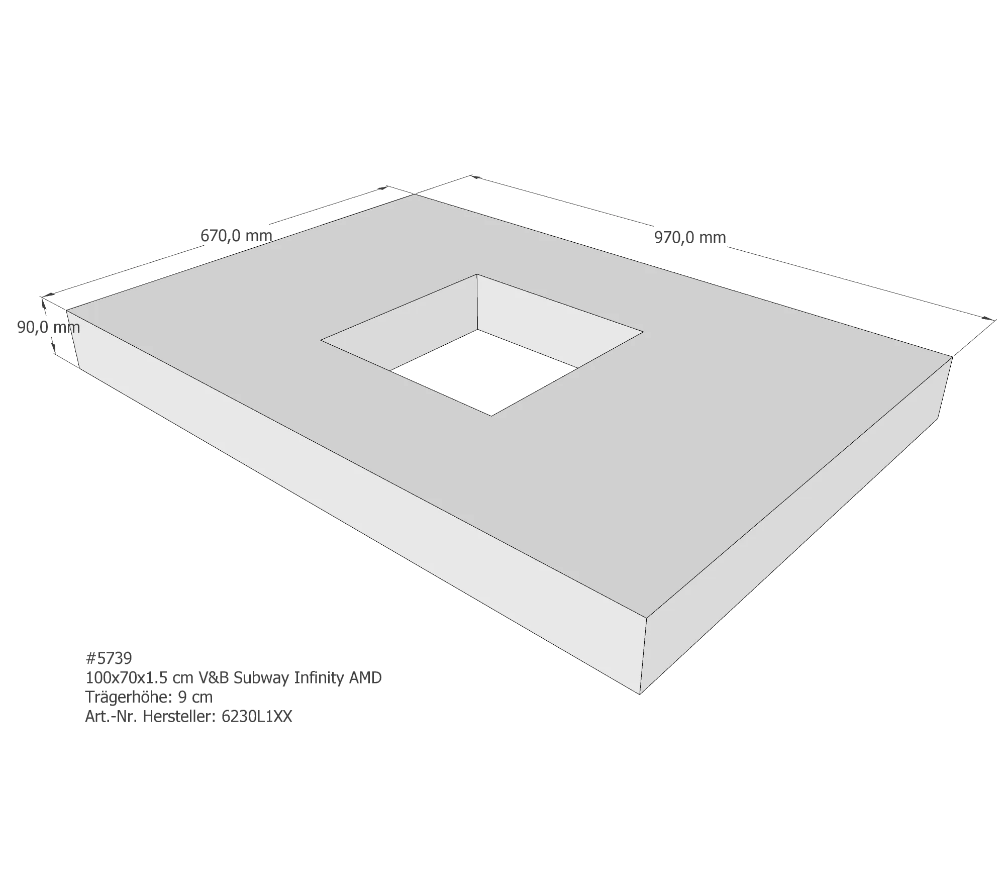 Duschwannenträger passend für Villeroy & Boch Subway Infinity 100 × 70 × 1,5 cm