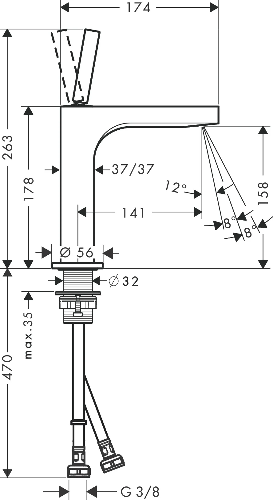 Hansgrohe Axor Citterio Einhebel-Waschtischmischer 160 mm, Chrom, Laminarstrahl, Pingriff, schwenkbarer Strahlformer