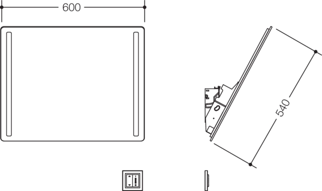 LED-Kippspiegel, motorisiert, Verbundspiegel mit eingearbeitetem Splitterschutz, rechteckig, Breite 600 mm, Höhe 540 mm