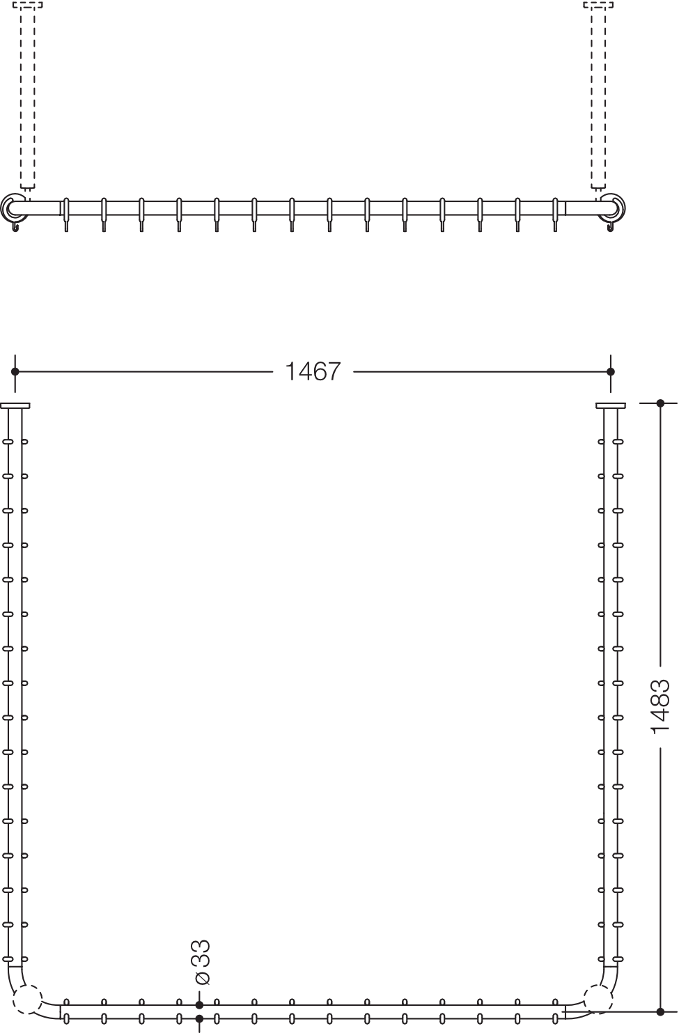 HEWI Duschvorhangstange „Serie 801“ 150 × 153,7 cm