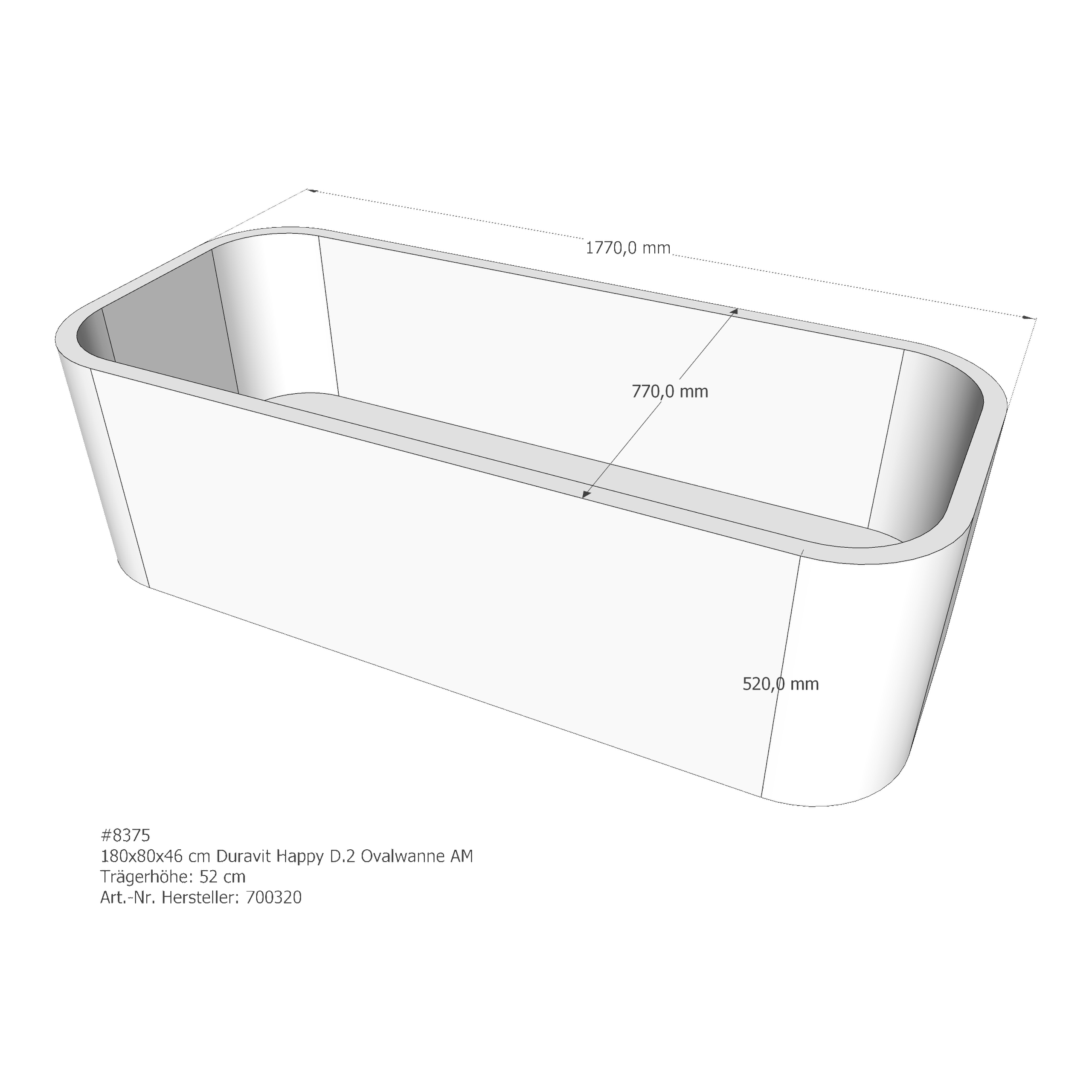 Badewannenträger für Duravit Happy D.2 Oval 180 × 80 × 46 cm Badewannenträger für Duravit Happy D.2 Oval 180 × 80 × 46 cm