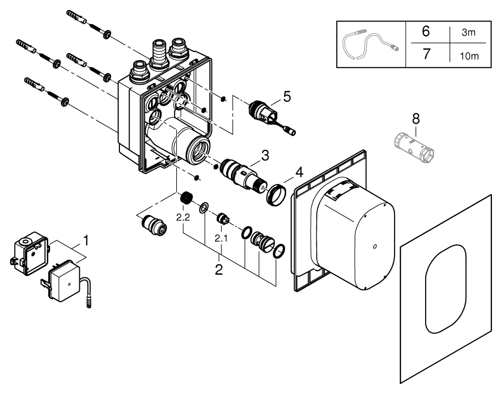 Unterputzkörper Eurosmart CE 36459, für Brause, thermostatische Mischung, für Infrarot-Fertigmontageset 36 456 00, Trafo 230 V, mit Dichtmanschette, für normgerechte Wanddurchführung bei Wassereinwirkung nach DIN 18534:2017