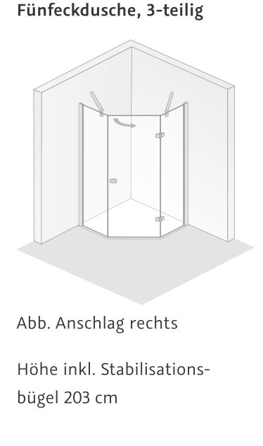 HSK teilgerahmte Fünfeckdusche 3-teilig „Premium Softcube“ Glas Mattierung mittig (65 cm), H: 2000 mm