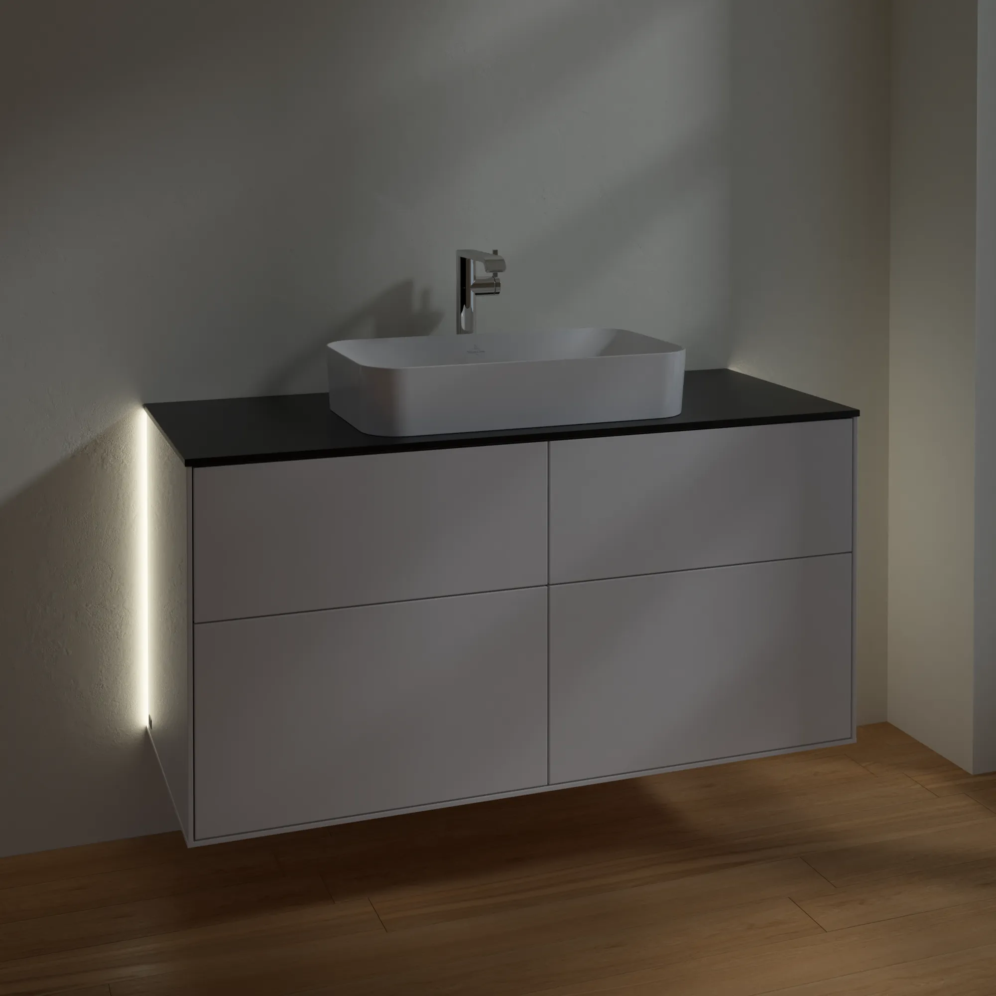 Villeroy & Boch Finion Waschbeckenunterschrank G26 1200x603x501mm Glossy White Lacquer / Glass Black Matt