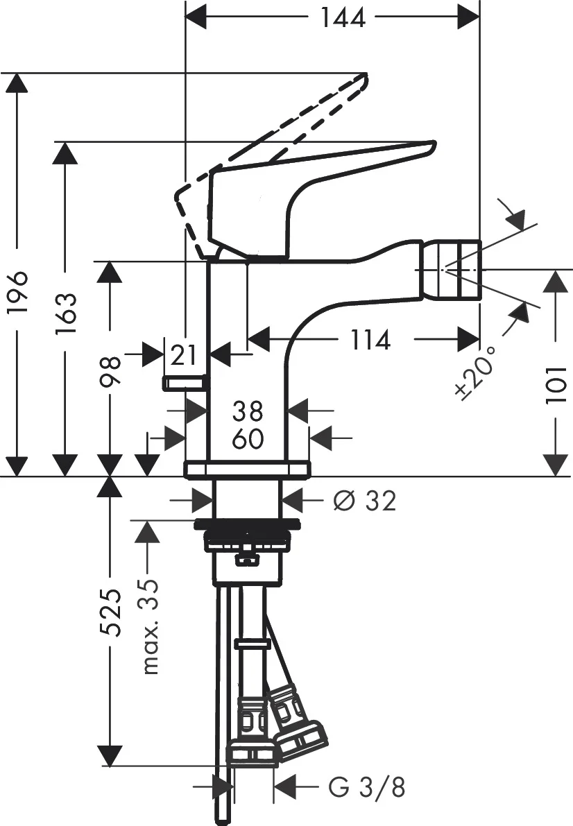 Hansgrohe AXOR Citterio E Bidetmischer, Einhebel-Bidetsystem mit Hebelgriff in Chrom, Ausladung 114 mm, Auslaufhöhe 101 mm, Normalstrahl, max. Durchfluss 7,2 l/min, Keramikmischsystem, einstellbare Temperaturbegrenzung, für Durchlauferhitzer geeignet Hansgrohe AXOR Citterio E Bidetmischer, Einhebel-Bidetsystem mit Hebelgriff in Chrom, Ausladung 114 mm, Auslaufhöhe 101 mm, Normalstrahl, max. Durchfluss 7,2 l/min, Keramikmischsystem, einstellbare Temperaturbegrenzung, für Durchlauferhitzer geeignet