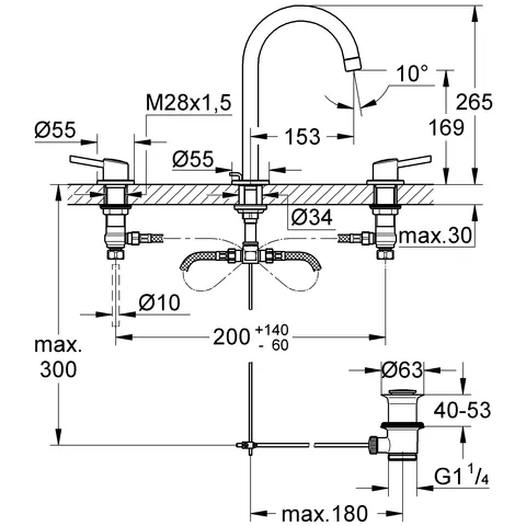 3-Loch-Waschtischbatterie Concetto 20216_1, L-Size, Zugstangen-Ablaufgarnitur 1 1/4'', chrom 3-Loch-Waschtischbatterie Concetto 20216_1, L-Size, Zugstangen-Ablaufgarnitur 1 1/4'', chrom