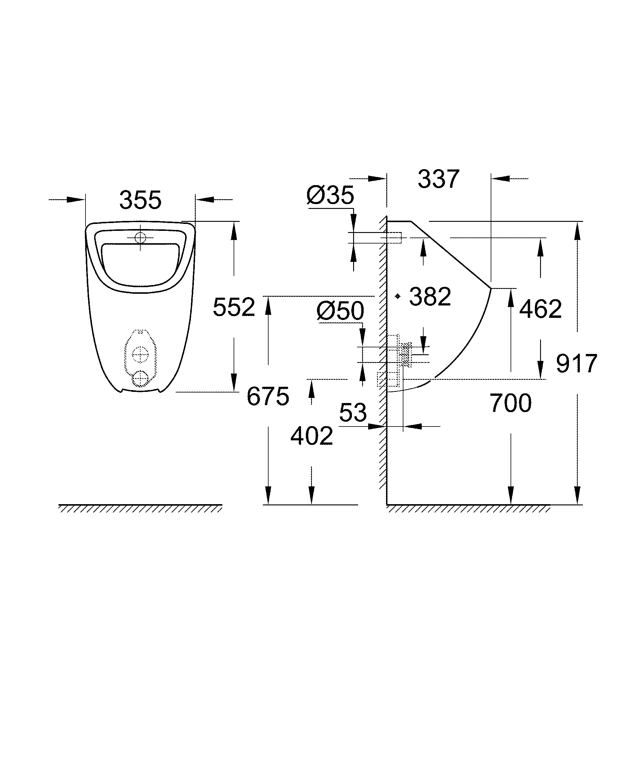 Urinal Bau Keramik 39438, Zulauf verdeckt, aus Sanitärkeramik, alpinweiß