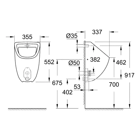 Urinal Bau Keramik 39438, Zulauf verdeckt, aus Sanitärkeramik, alpinweiß Urinal Bau Keramik 39438, Zulauf verdeckt, aus Sanitärkeramik, alpinweiß