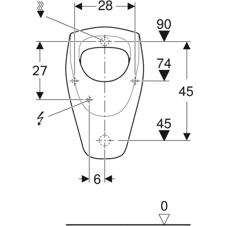 Urinal „Renova“, Zulauf von oben, Befestigung verdeckt, mit Zielobjekt 36 × 61 × 37 cm in weiß alpin Urinal „Renova“, Zulauf von oben, Befestigung verdeckt, mit Zielobjekt 36 × 61 × 37 cm in weiß alpin