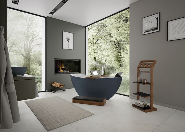 Hoesch Badewanne „Namur“ freistehend oval 150 × 70 cm in Weiß-Grau