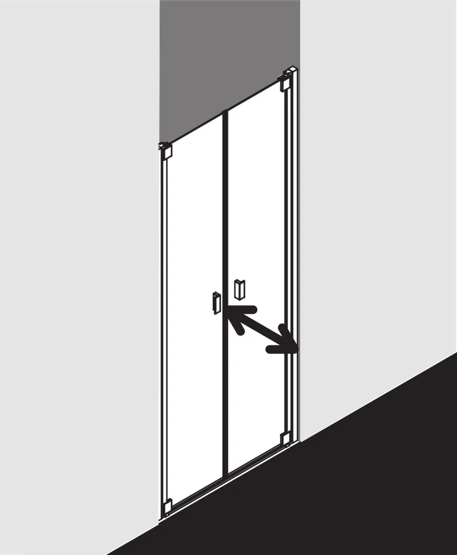 Kermi Pendeltür für Nische und Ecke „RAYA“ Glas Klar, Profile Silber Mattglanz, BV: 893 - 953 mm GAK: 880 - 930 mm WE: 893 - 953 mm H: 2000 mm
