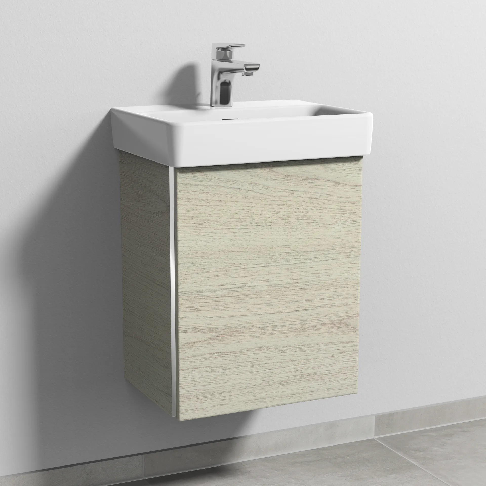 Sanipa Waschtischunterschrank „3way“ passend zu Keramik-Waschtische Pro S von 410 × 520 × 317 mm in White Oak, Anschlag rechts