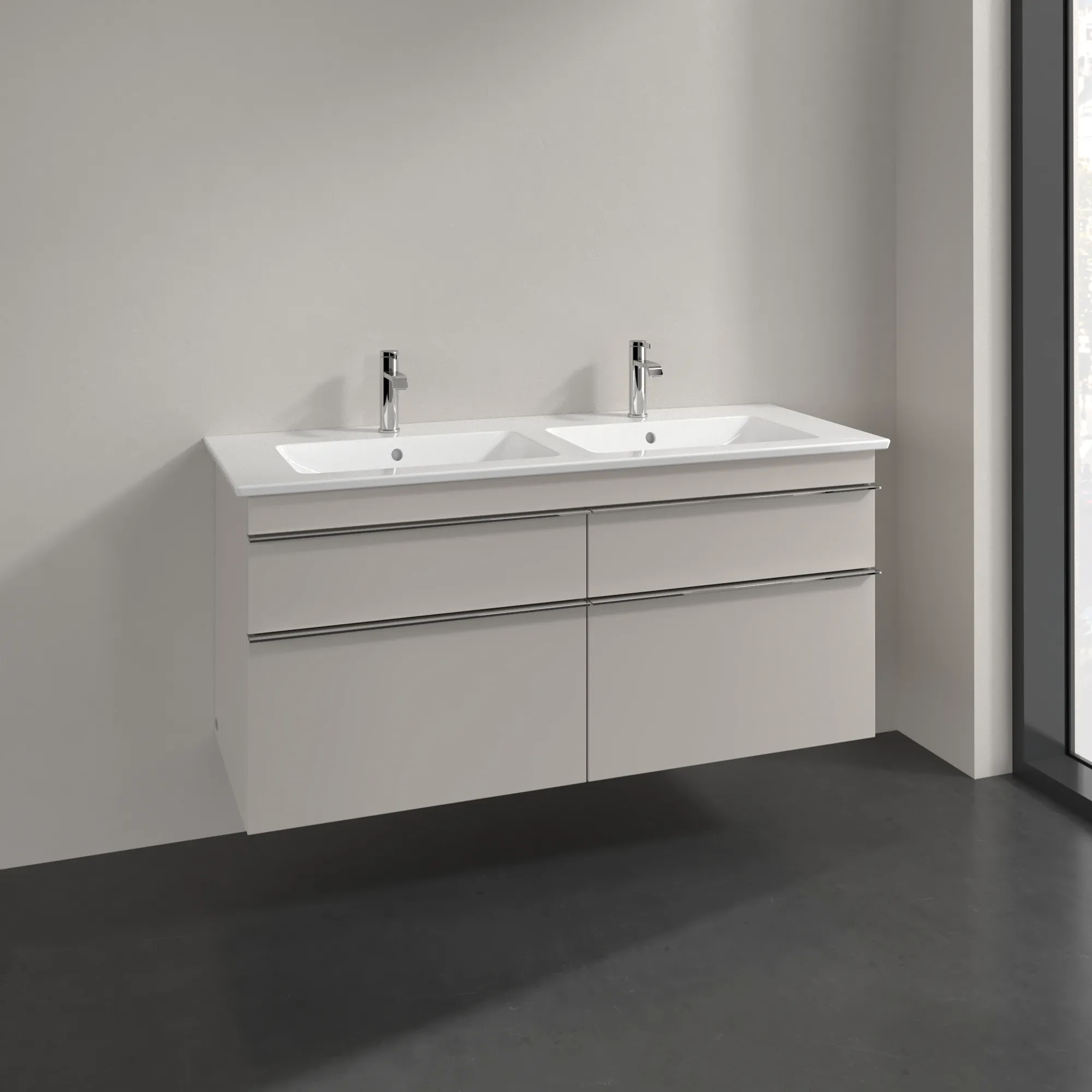 Villeroy & Boch Waschtischunterschrank „Venticello“ für Schrank-Doppelwaschtisch 125,3 × 59 × 50,2 × 50,2 cm Cashmere Grey, mittig