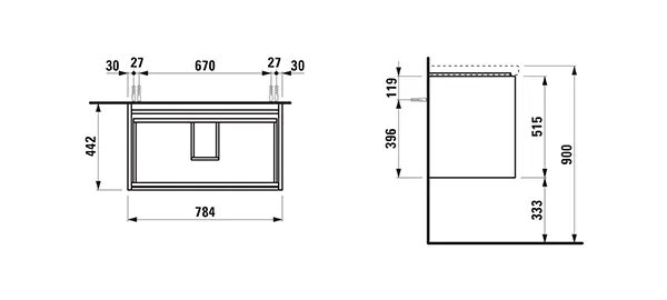 Waschtischunterbau LANI 442x784x515 mit 2 Schubladen integrierter Griffleiste Vollauszug und Soft-Close für Waschtisch LUA H810087 weiß matt