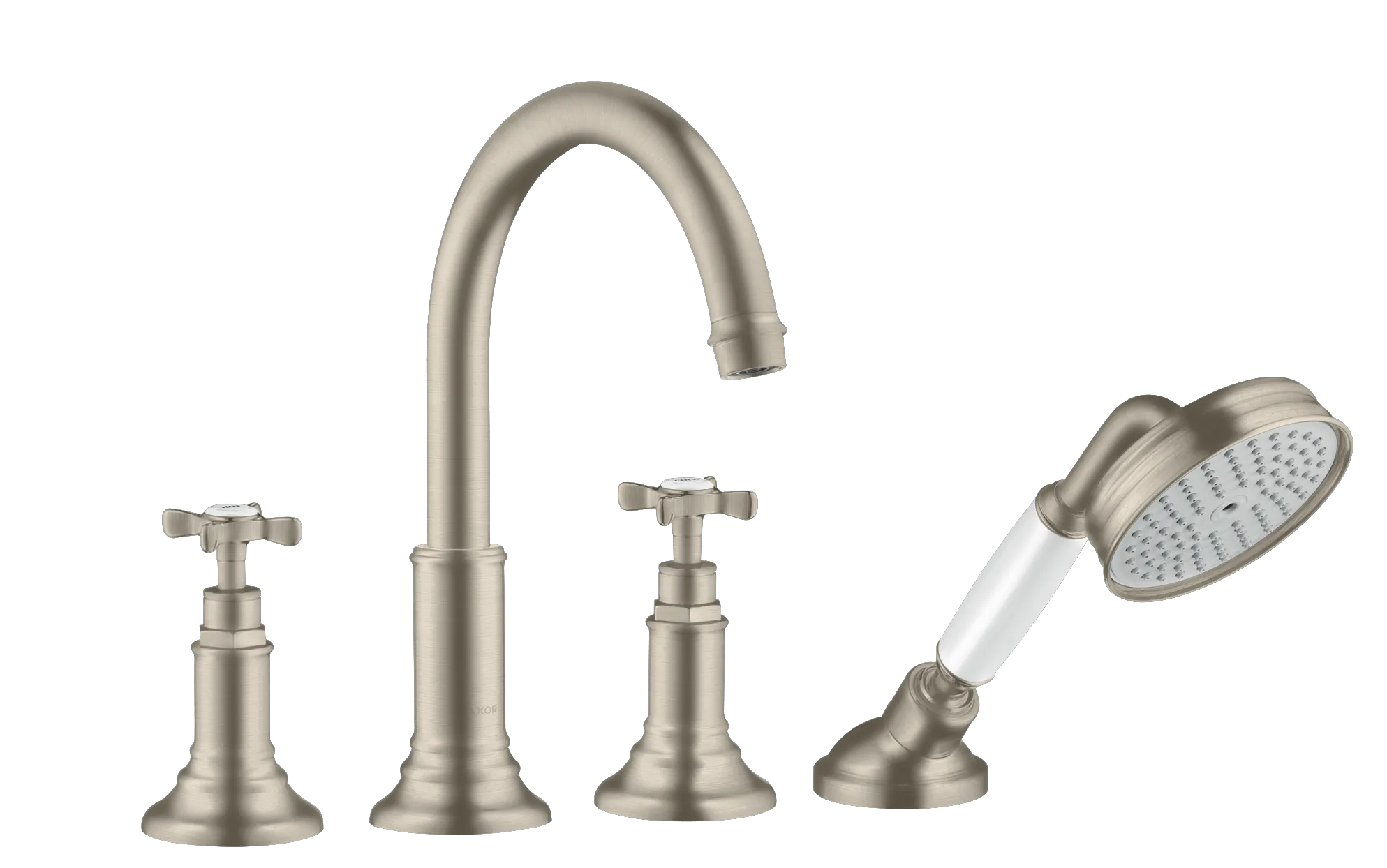 4-Loch Wannenarmatur Axor Montreux F-Set f.Wannenrand m.Kreuzgriffen chrom Farbe: Brushed Nickel 4-Loch Wannenarmatur Axor Montreux F-Set f.Wannenrand m.Kreuzgriffen chrom Farbe: Brushed Nickel