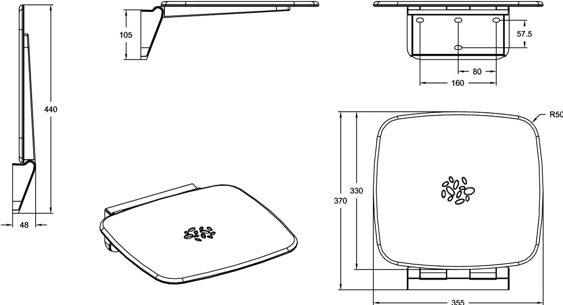 Villeroy & Boch ViCareUNIVERSAL Duschklappsitz, Aluminium, Maße: 355 x 105 x 370 mm, SoftStop Funktion