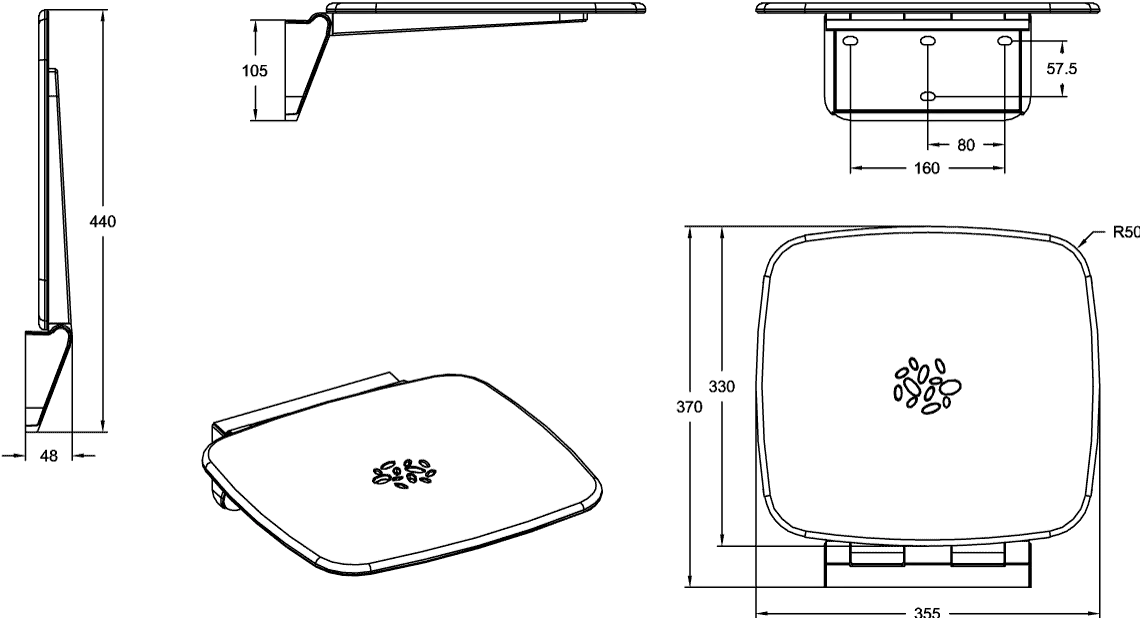 Villeroy & Boch Duschklappsitz ViCare, weiß, 403 x 446 x 49,5 mm, Wandmontage Villeroy & Boch Duschklappsitz ViCare, weiß, 403 x 446 x 49,5 mm, Wandmontage
