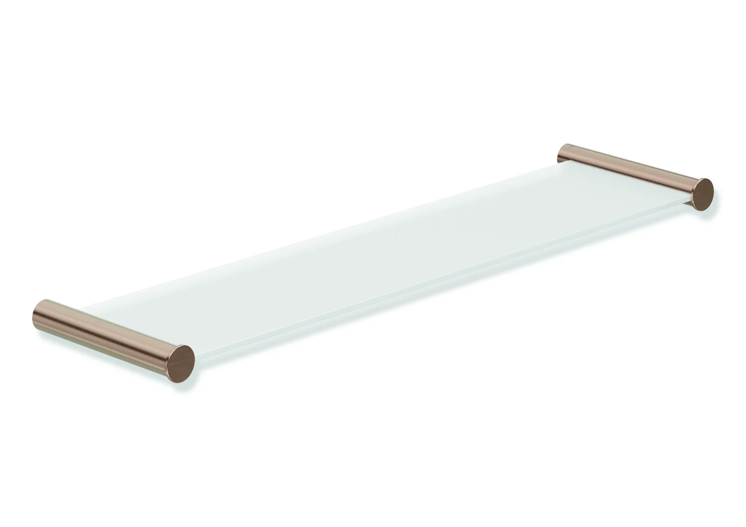 Ablage des Systems 162, Edelstahl, PVD, bestehend aus seitlichen Halteelementen und Ablagefläche aus Glas, 450 mm breit, 122 mm tief, in Farbe CK (Messing glänzend)