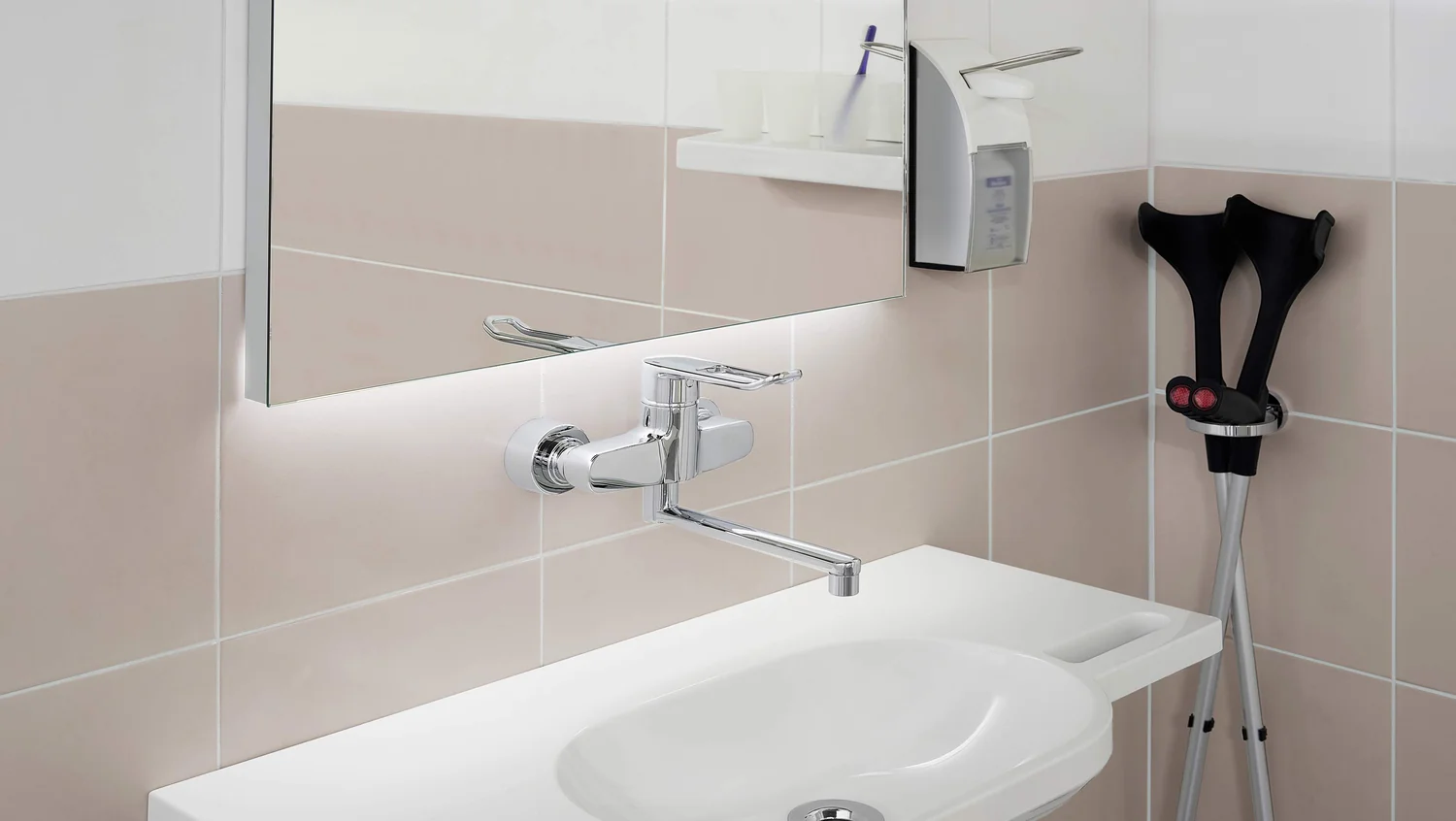 HansaCLINICA Waschtischarmatur Hansaclinica 2018 Einhebelmischer Bügelhebel lang Ausladung 277 mm DN15 Chrom