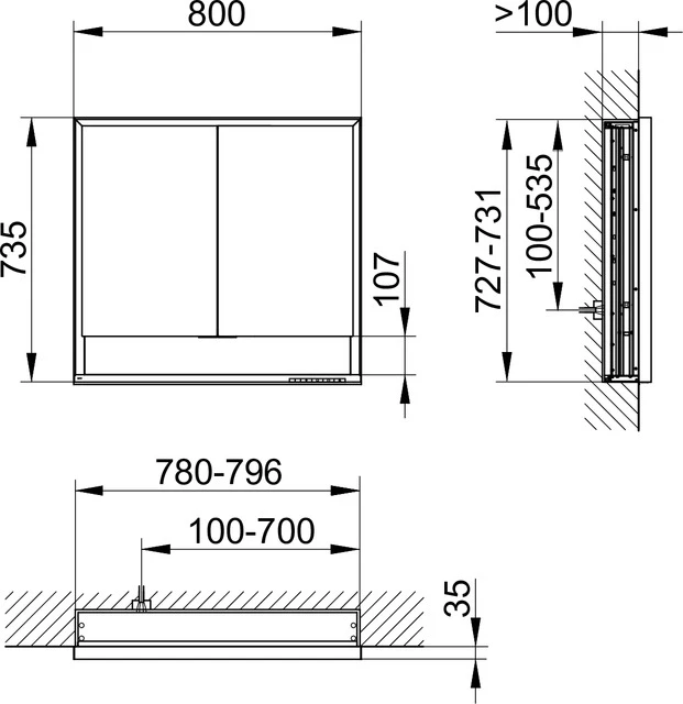 KEUCO Wandeinbau Spiegelschrank mit offenem Ablagefach „Royal Lumos“ 800 × 735 × 130 mm in Silber (eloxiert)