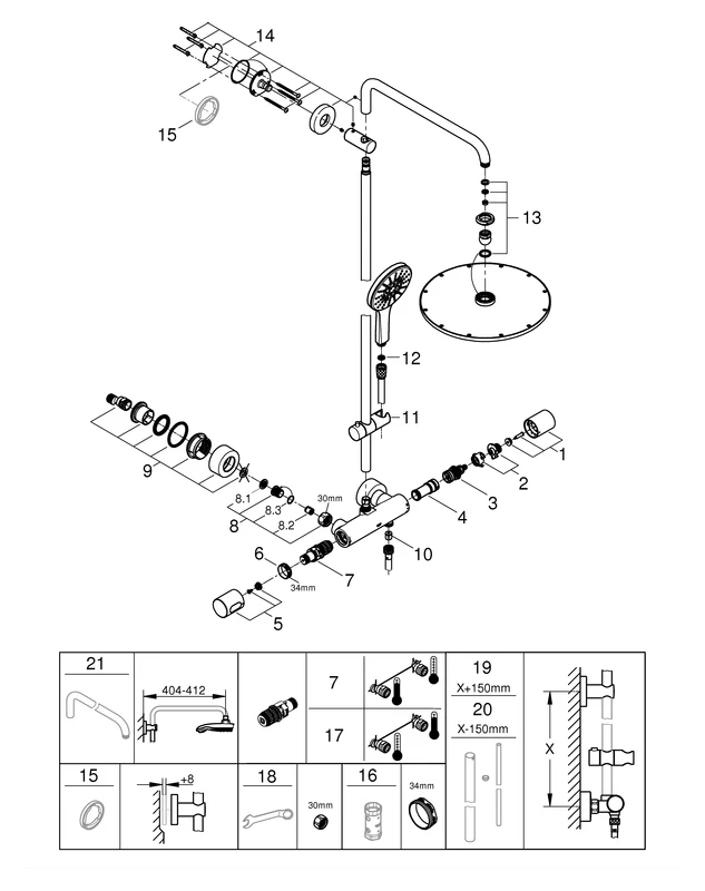 Grohe Rainshower SmartActive 310 Duschsystem mit Thermostatbatterie, Wandmontage, Kopfbrause 27478000, Handbrause 26574000, chrom Grohe Rainshower SmartActive 310 Duschsystem mit Thermostatbatterie, Wandmontage, Kopfbrause 27478000, Handbrause 26574000, chrom