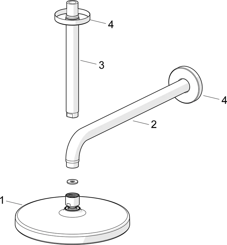 HansaBASICJET Kopfbrause 4436, 1-strahlig, Ausladung 348 mm, DN 15, Chrom