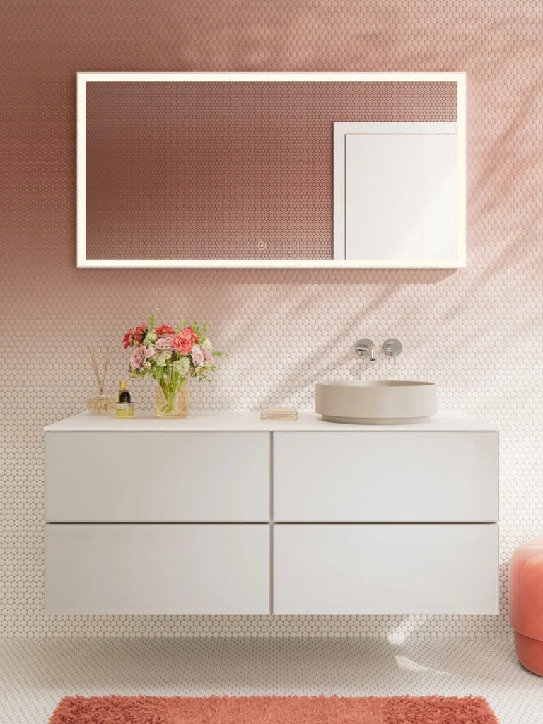 Hansgrohe Xarita E Spiegel mit LED-Beleuchtung, Mattweiß, 1400 x 700 x 50 mm