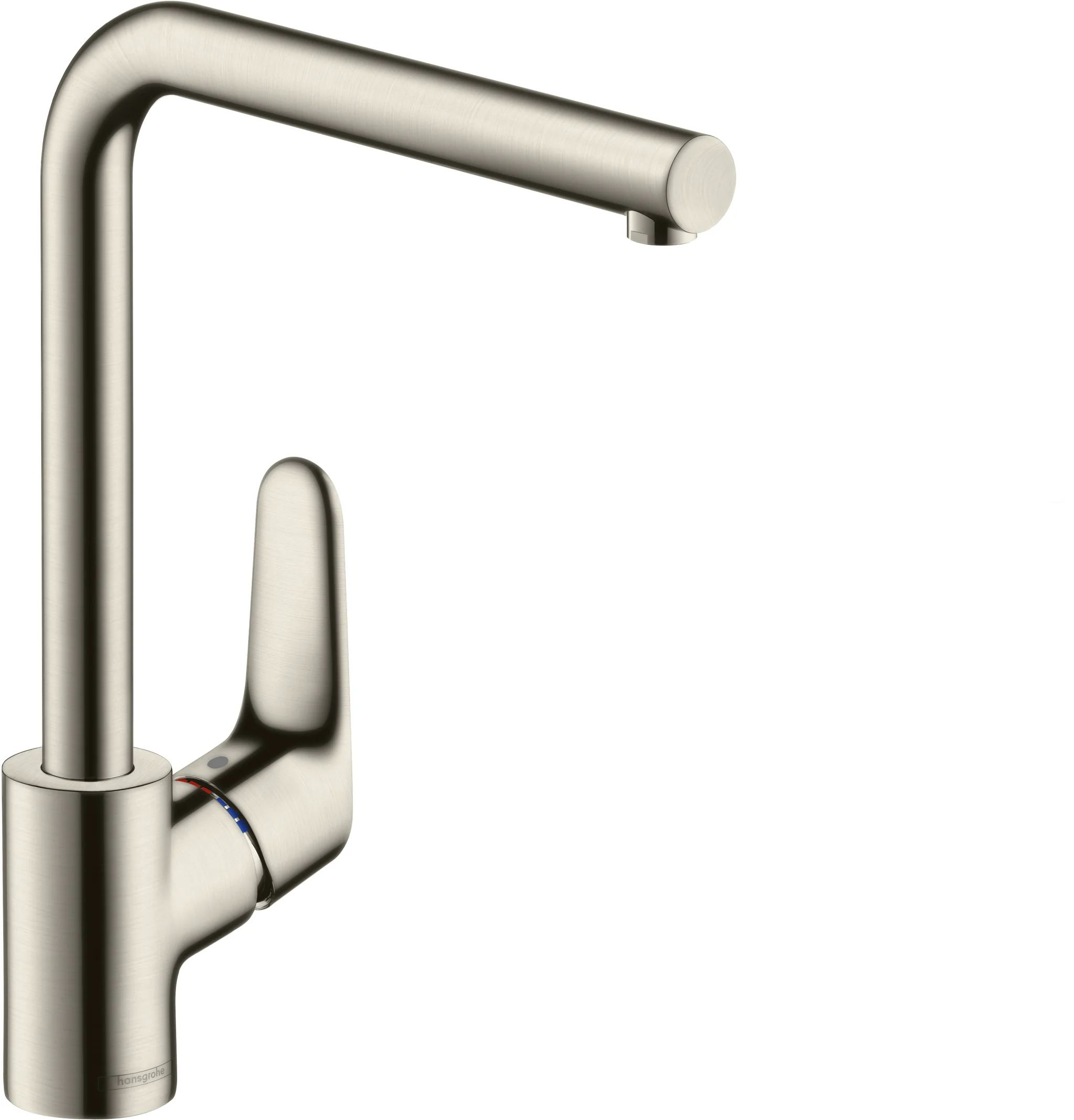Hansgrohe Focus M41 Einhebel-Küchenmischer 280, Edelstahl, 1 Jet, Schwenkbereich einstellbar in 3 Stufen auf 110°, 150° oder 360°, Normalstrahl, maximale Durchflussmenge bei 3 bar: 12 l/min, Keramikmischsystem, Temperaturbegrenzung einstellbar, für Durch