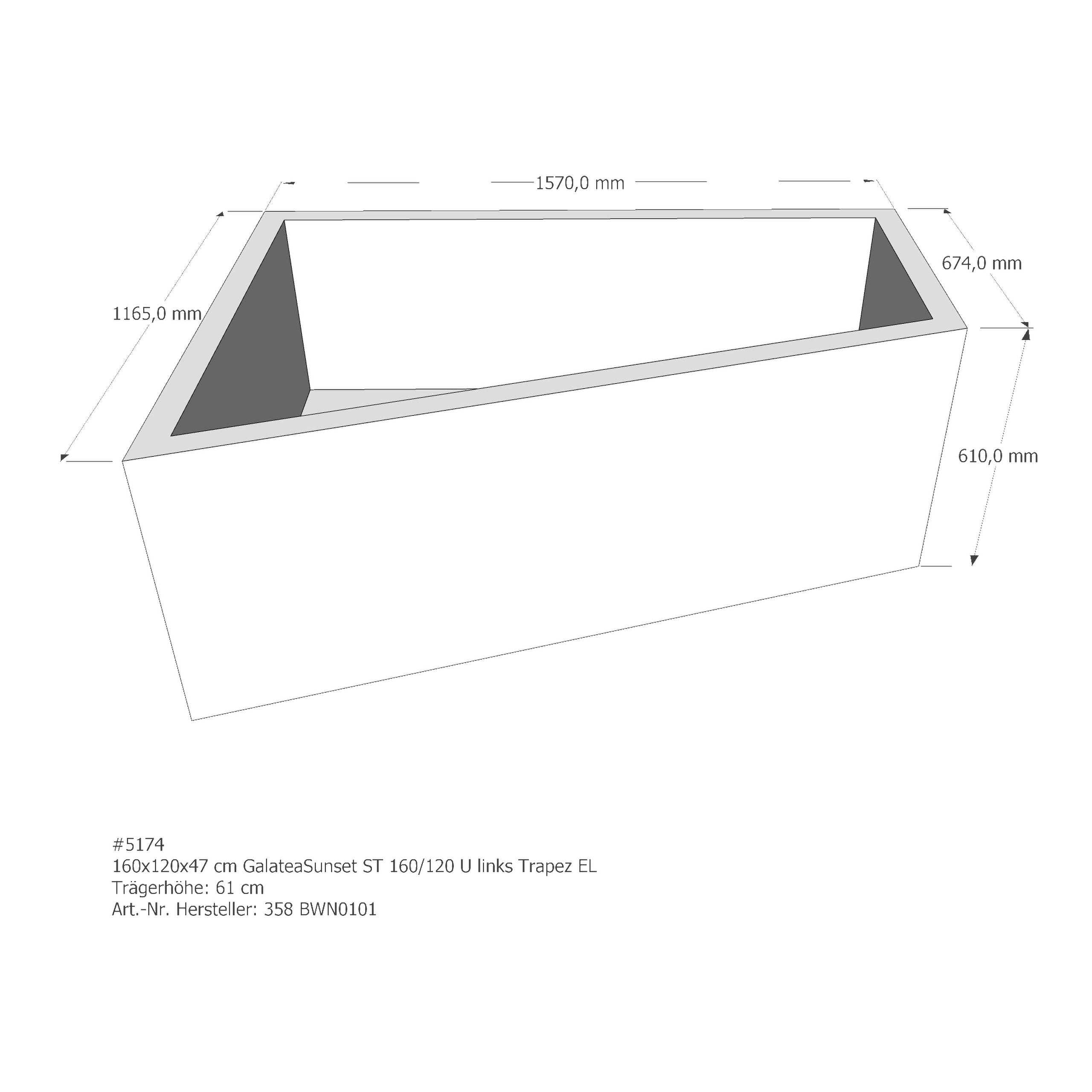 Badewannenträger für Galatea ~Sunset ST 160/120 U Ecke links links 160 × 120 × 47 cm Badewannenträger für Galatea ~Sunset ST 160/120 U Ecke links links 160 × 120 × 47 cm