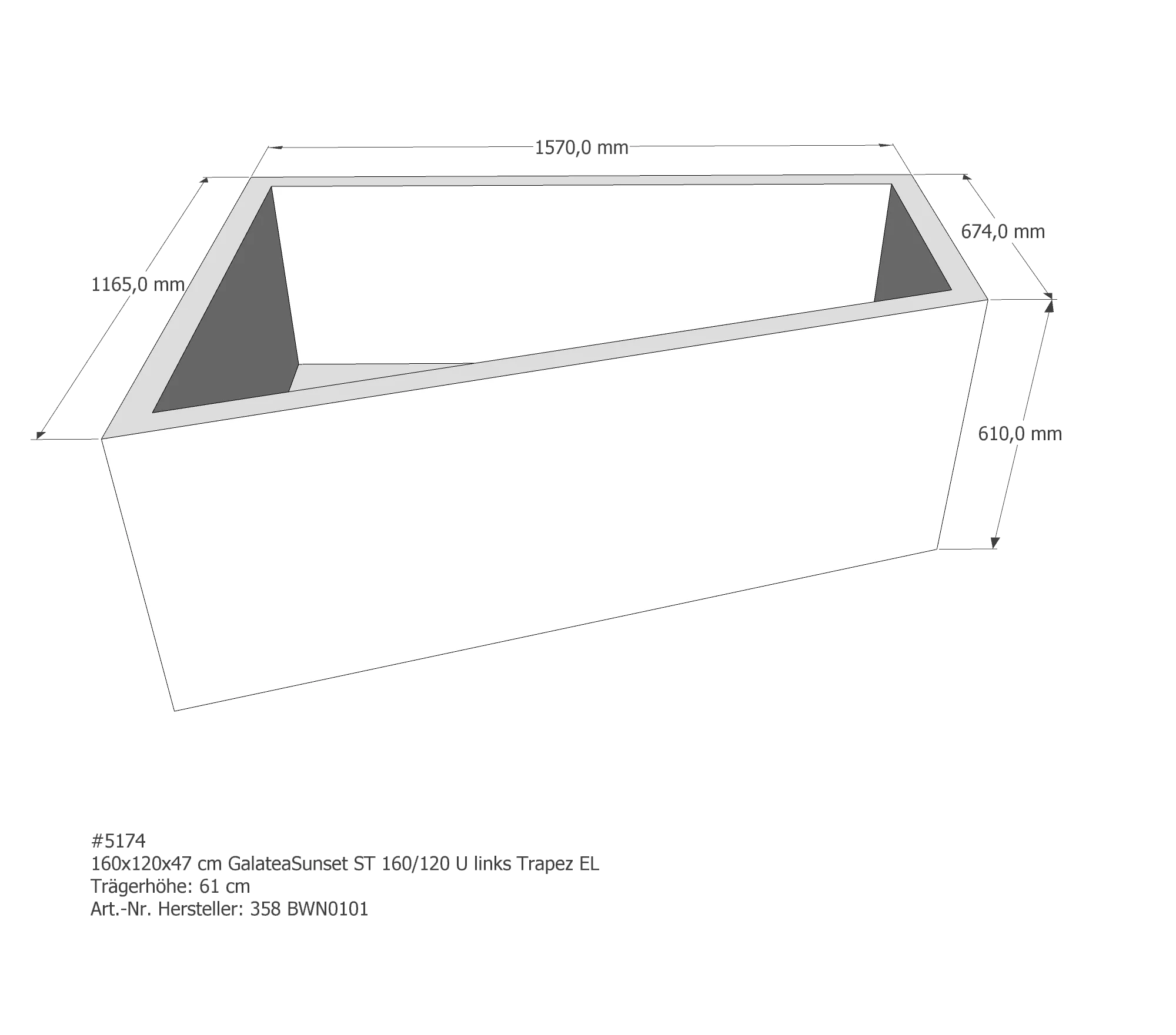 Badewannenträger für Galatea ~Sunset ST 160/120 U Ecke links links 160 × 120 × 47 cm Badewannenträger für Galatea ~Sunset ST 160/120 U Ecke links links 160 × 120 × 47 cm
