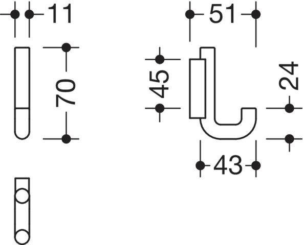 Einzelhaken, Edelstahl, PVD beschichtet, 11 mm breit, 70 mm hoch, 51 mm tief, Durchmesser 11 mm, in Farbe CK (Messing glänzend) Einzelhaken, Edelstahl, PVD beschichtet, 11 mm breit, 70 mm hoch, 51 mm tief, Durchmesser 11 mm, in Farbe CK (Messing glänzend)